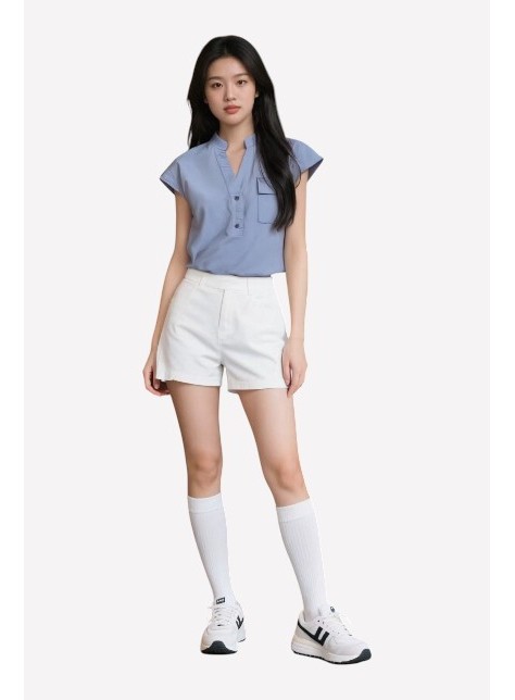 Button Split Neckline Blouse